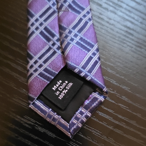 Stafford 100% Silk Men’s Tie – Purple Checkered - Picture 3 of 4